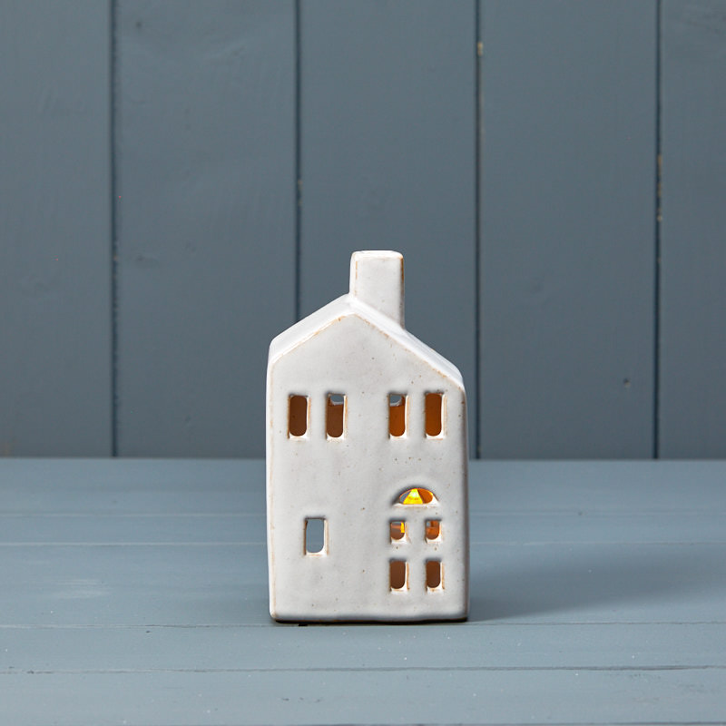 Pale Grey Ceramic House Tealight detail page
